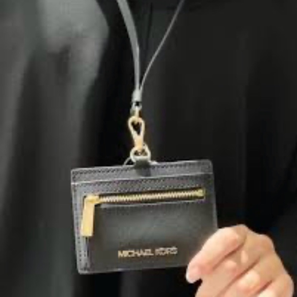 MICHAEL, Michael Kors Jet Set Travel Saffiano Leather Card Case Lanyard, NEW